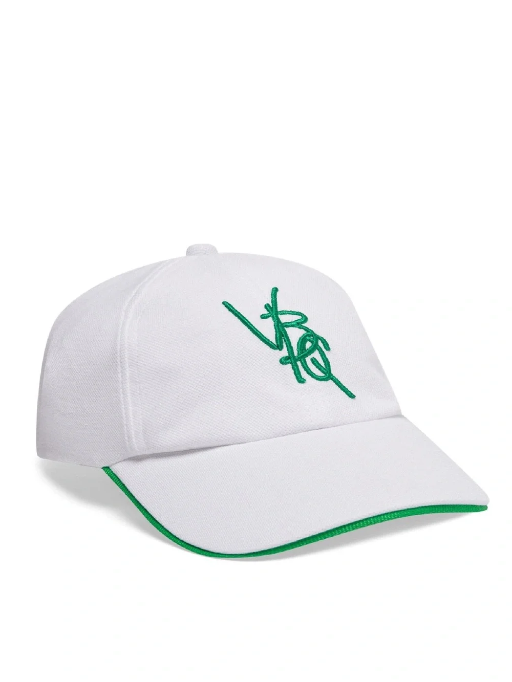 Vilebrequin men's white cotton piqué cap green embroidery matching piping NWT